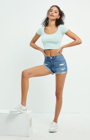 Bend Blue Denim Shortie Shorts image number 3