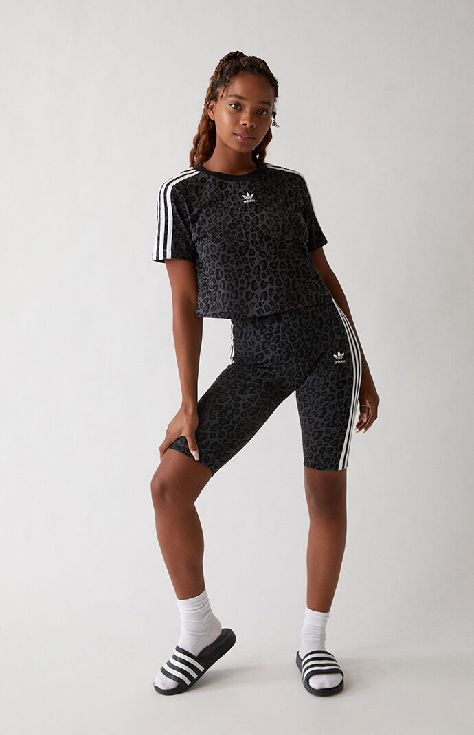 Leopard 3-Stripes Cropped T-Shirt