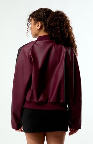 Maroon Pleather SST Track Jacket image number 4