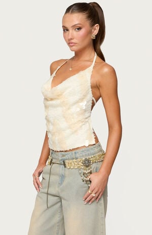 Reid Backless Sequin Cowl Neck Top image number 2