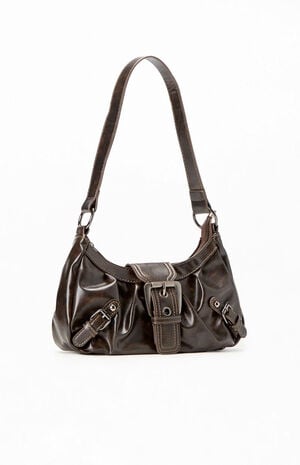 Brown Faux Leather Front Buckle Shoulder Bag image number 2