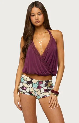 Eilen Lacey Wrap Halter Top image number 1