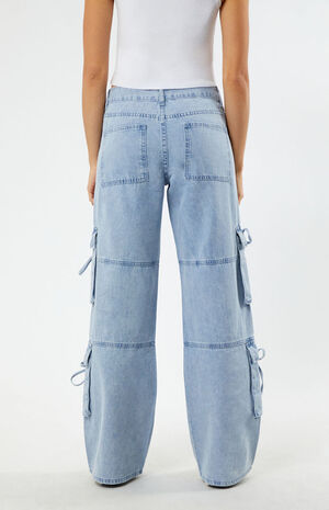 Light Indigo Ribbon Low Rise Baggy Cargo Jeans image number 4