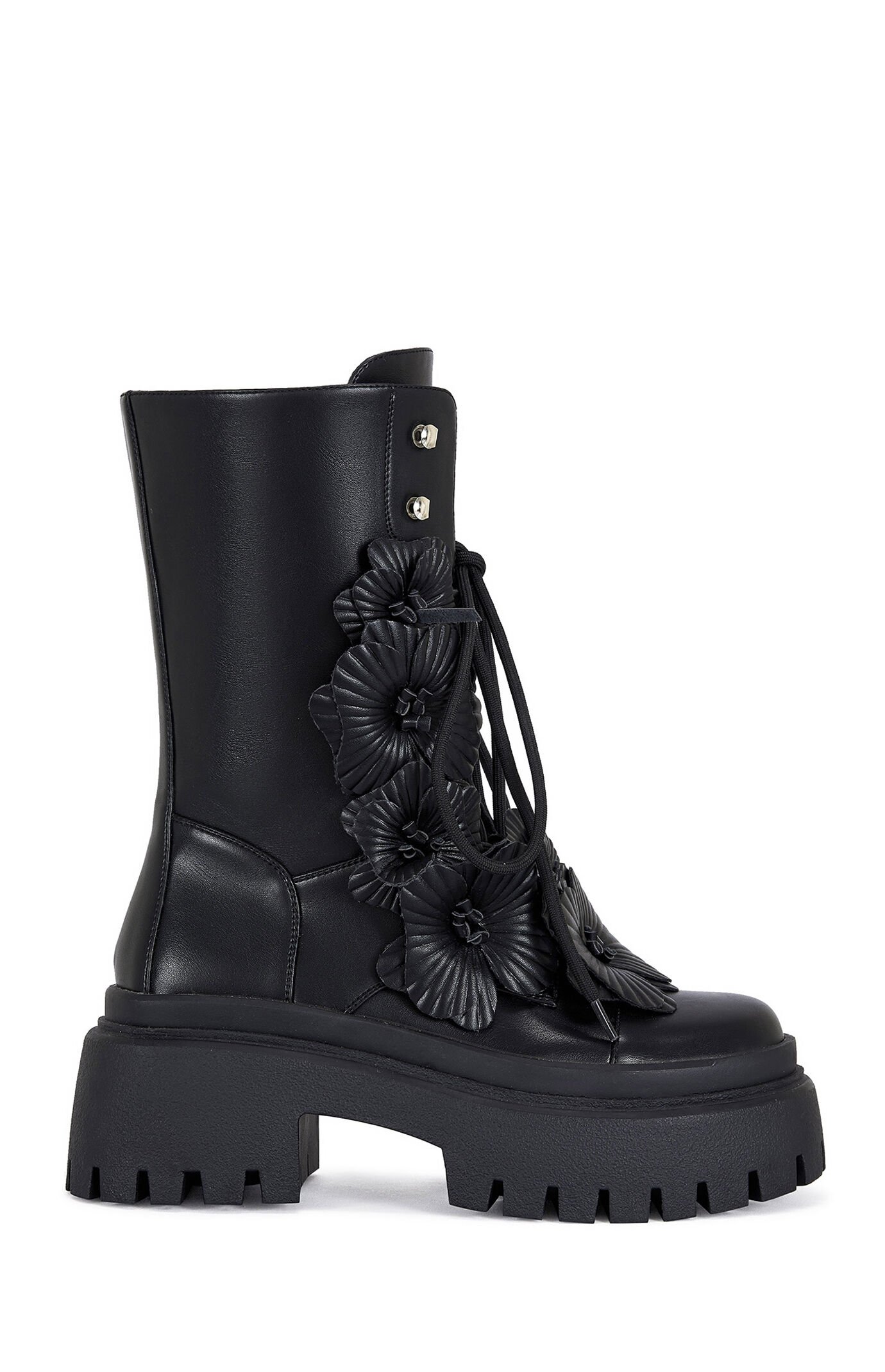 AZALEA WANG Women's Devoir Black 3D Flower Combat Boots