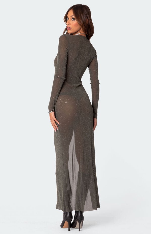 Edikted Glitter Mesh Slitted Maxi Dress | Pacsun