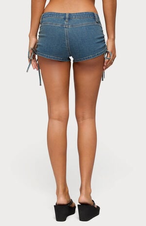 Lalie Drawstring Denim Micro Shorts image number 3