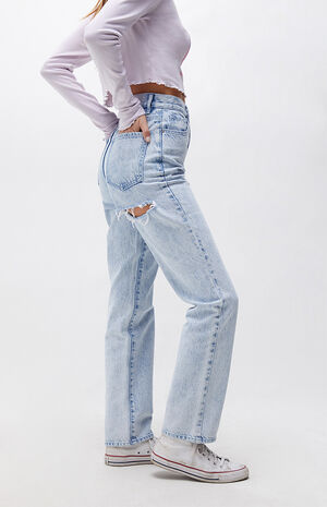 Eco Light Blue Acid Wash Dad Jeans Eco Light Blue Acid Wash Dad Jeans image number 3