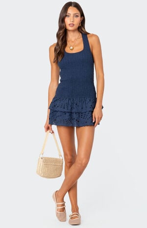Scrunchy Ruffled Eyelet Mini Dress image number 5