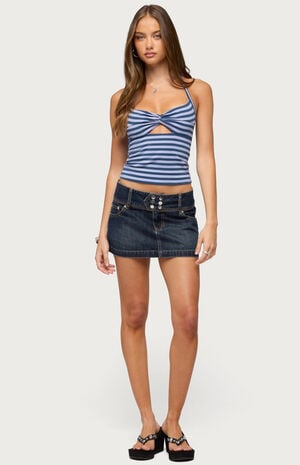 Twisted Cutout Striped Halter Top image number 4