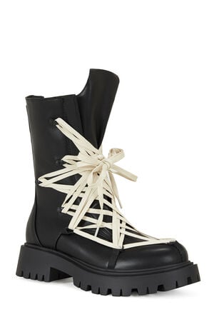 Women's Black Arjun Faux Leather Combat Boots image number 2