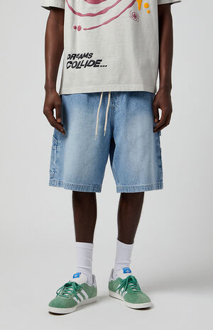 Medium Indigo Baggy Carpenter Denim Shorts image number 3