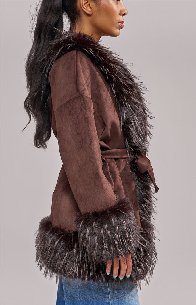 AZALEA WANG Maelle Espresso Faux Fur Jacket