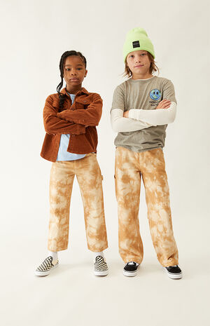 Brown Tie Dye Wide Leg Carpenter Jeans image number 1