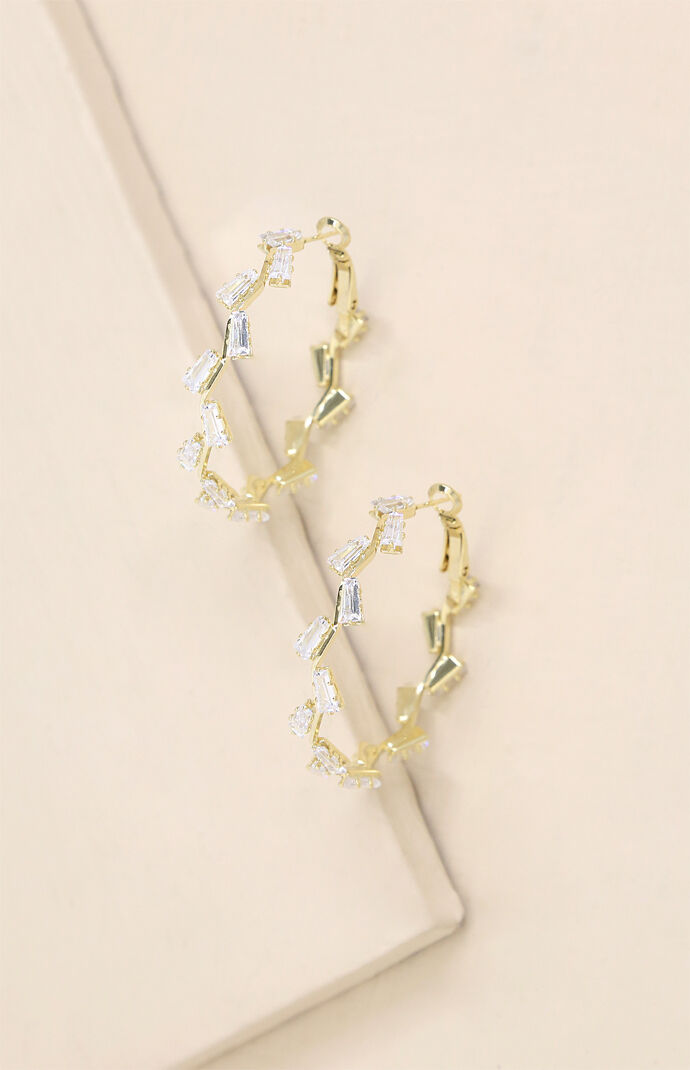 Zig Zag Crystal Baguette Hoop Earrings