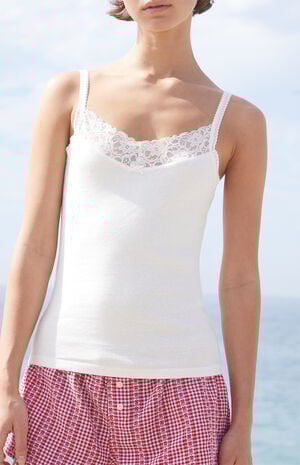 White Lace Trim Tank Top image number 2