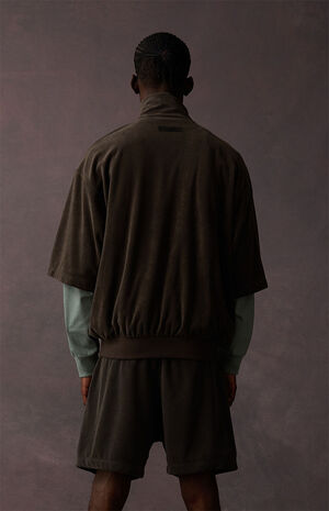 Off Black Terry Cloth 3/4 Half Zip Shirt image number 4