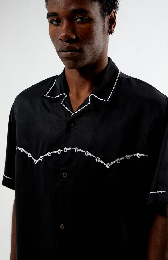 Pacsun Black Western Embroidered Oversized Resort Camp Shirt