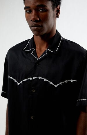Black Western Embroidered Oversized Resort Camp Shirt image number 2