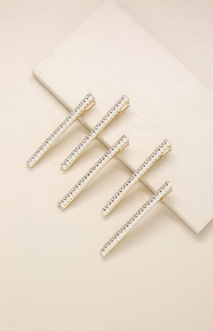 Thin Pearl And Crystal Hair Clips