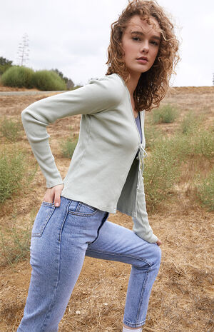 Green Greta Long Sleeve Tie Front Top image number 2