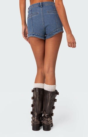 Stitch Detail Washed Denim Shorts image number 4