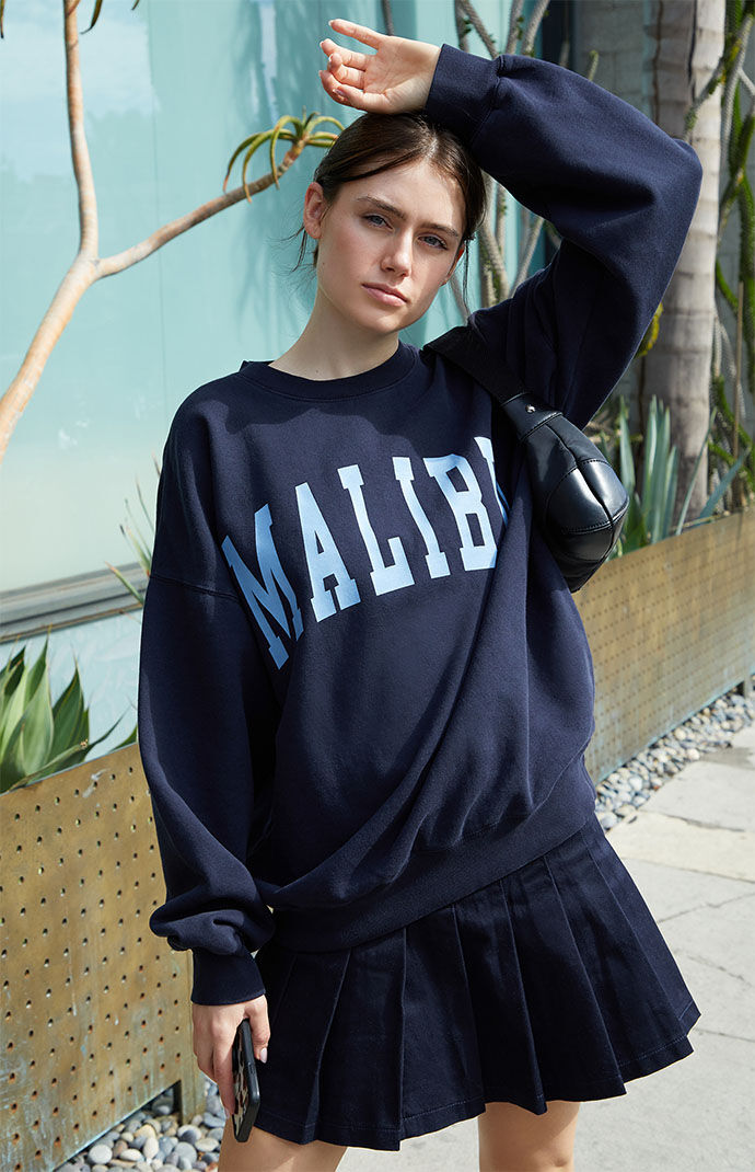 John Galt Navy Malibu Crew Neck Sweatshirt PacSun