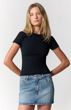 Bella Stretch Medium Indigo Mid Rise Jean Mini Skirt image number 2