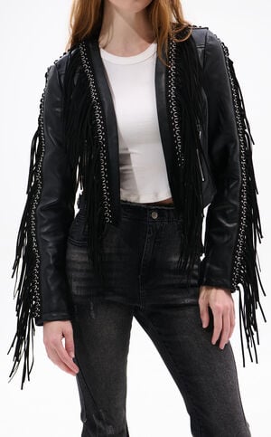 Olivier Black Faux Leather Fringe Western Jacket image number 1