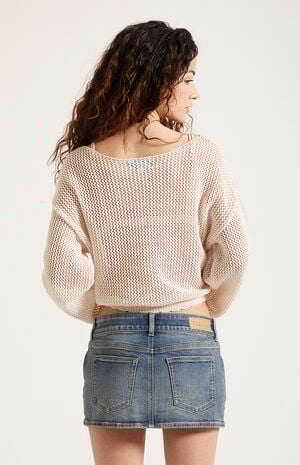 Piper Stretch Whisker Medium Blue Denim Micro Mini Skirt image number 4