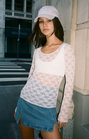 White Lace Long Sleeve Top image number 1