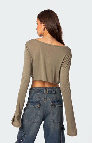 Sheer Raw Hem Crop Top image number 4