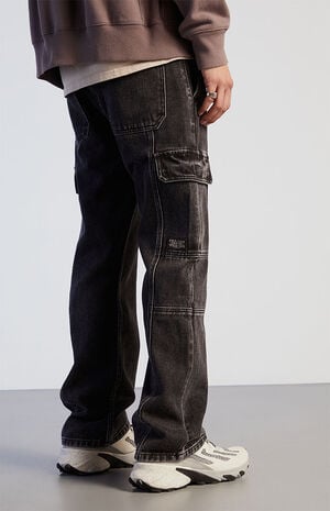 Black Straight Cargo Jeans image number 4