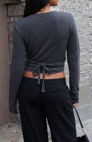 Gray Wrap Sweater Top image number 4
