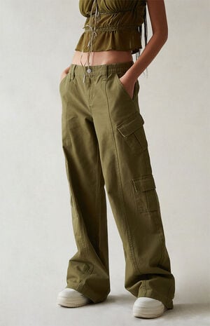 Olive Low Rise Cargo Puddle Pants image number 1