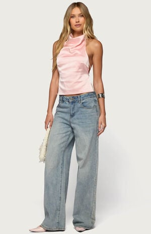 Satin Effect Backless Cowl Neck Top image number 5