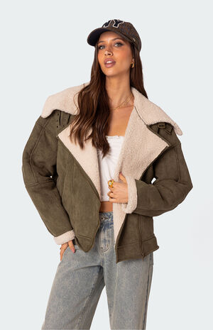Faux Suede Shearling Oversized Jacket image number 1