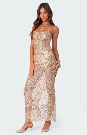 Sequin Sheer Mesh Maxi Dress image number 4