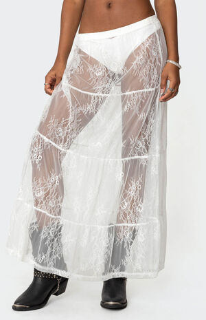 Tiered Sheer Lace Maxi Skirt image number 2
