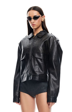 Faux Leather Eighties Bomber Jacket image number 2