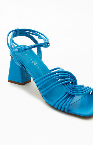 Women's Blue Strappy Heeled Sandals image number 6