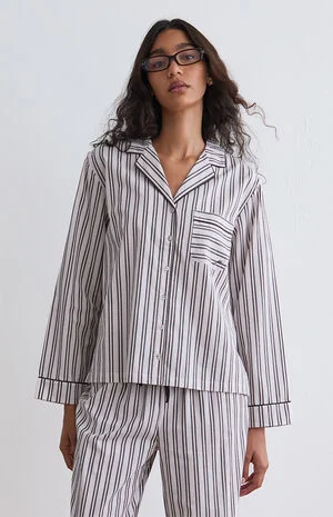 Striped Long Sleeve Pajama Shirt image number 1