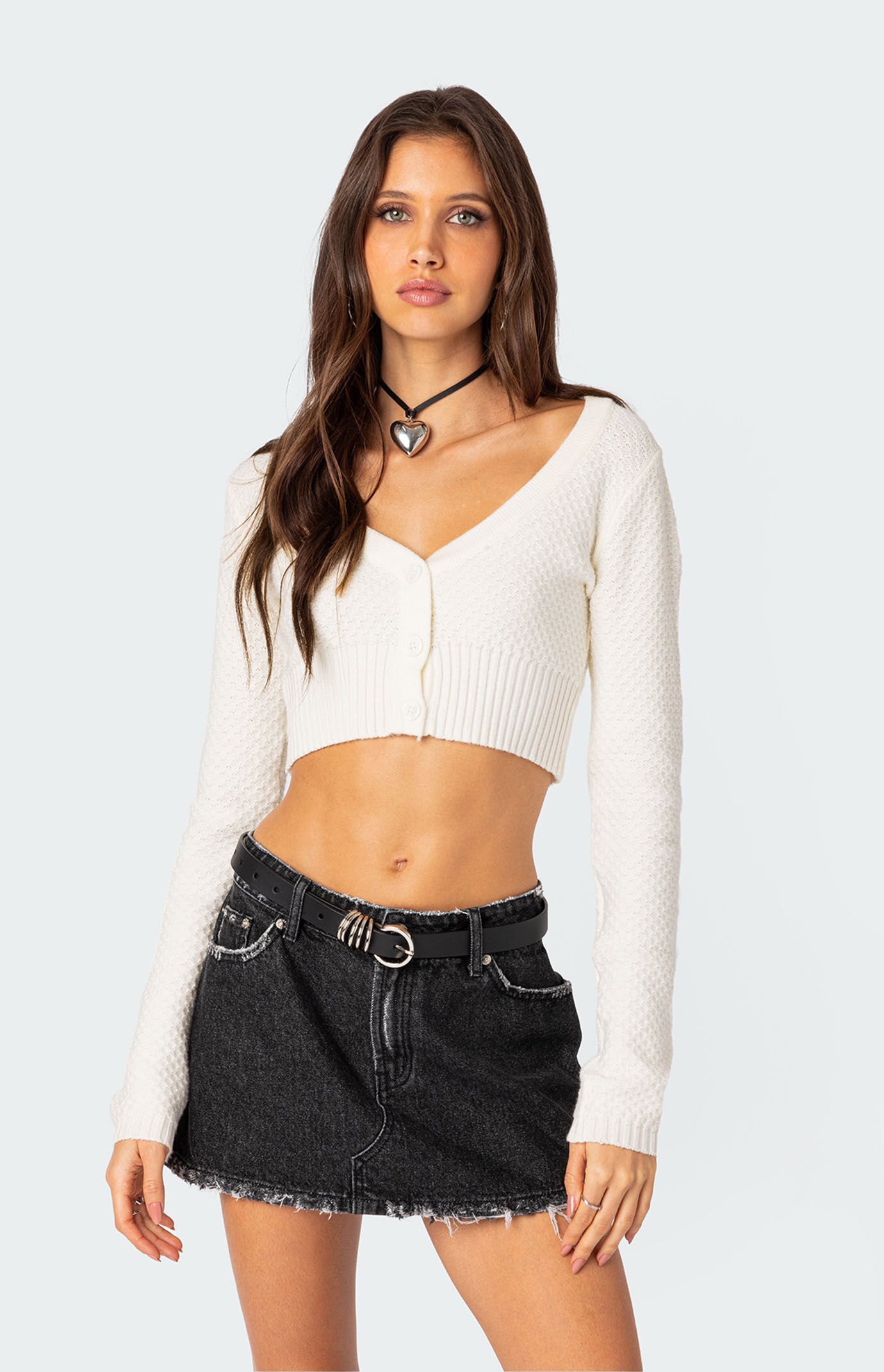トップス THEREDTHREAD S clip cardigan cropped THEREDTHREAD / ザレッドスレッド】S clip cardigan cropped
