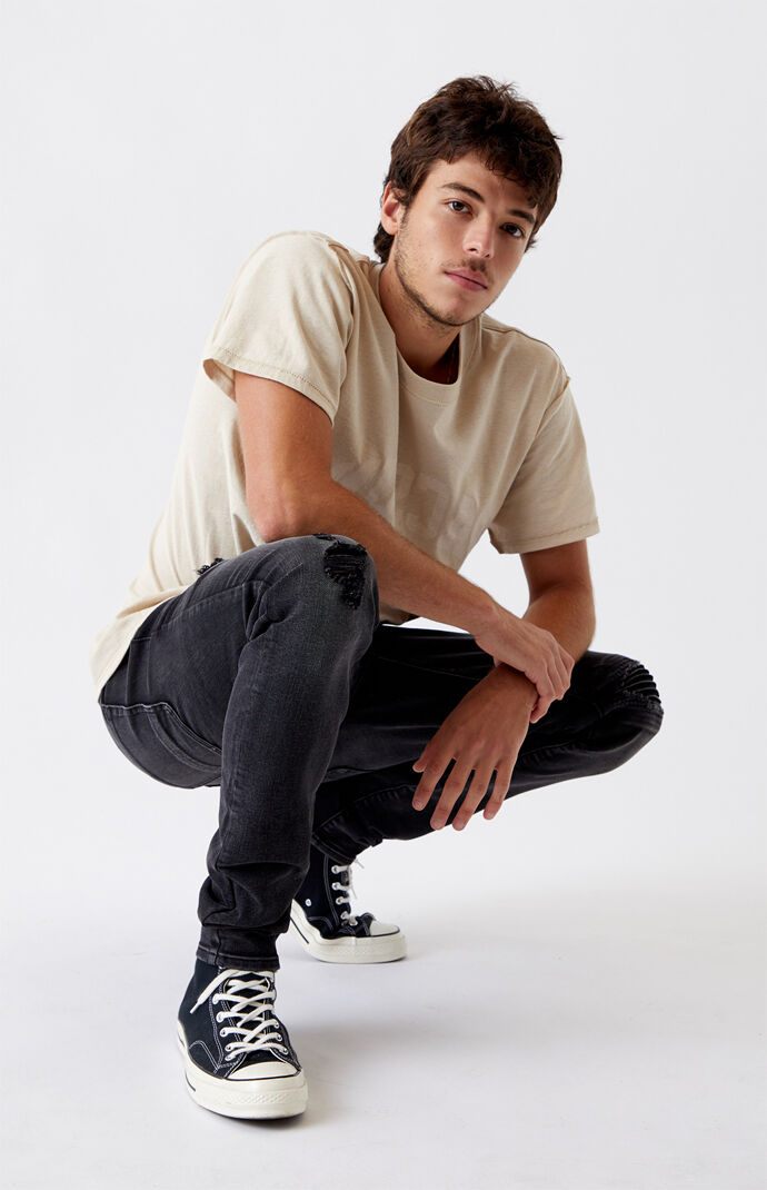 Black Biker Panel Stacked Skinny Jeans