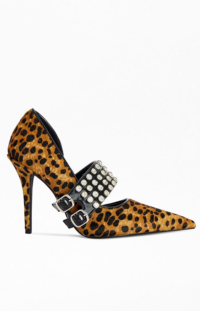 AZALEA WANG Women's Reesea Cheetah Leather Stiletto Pumps