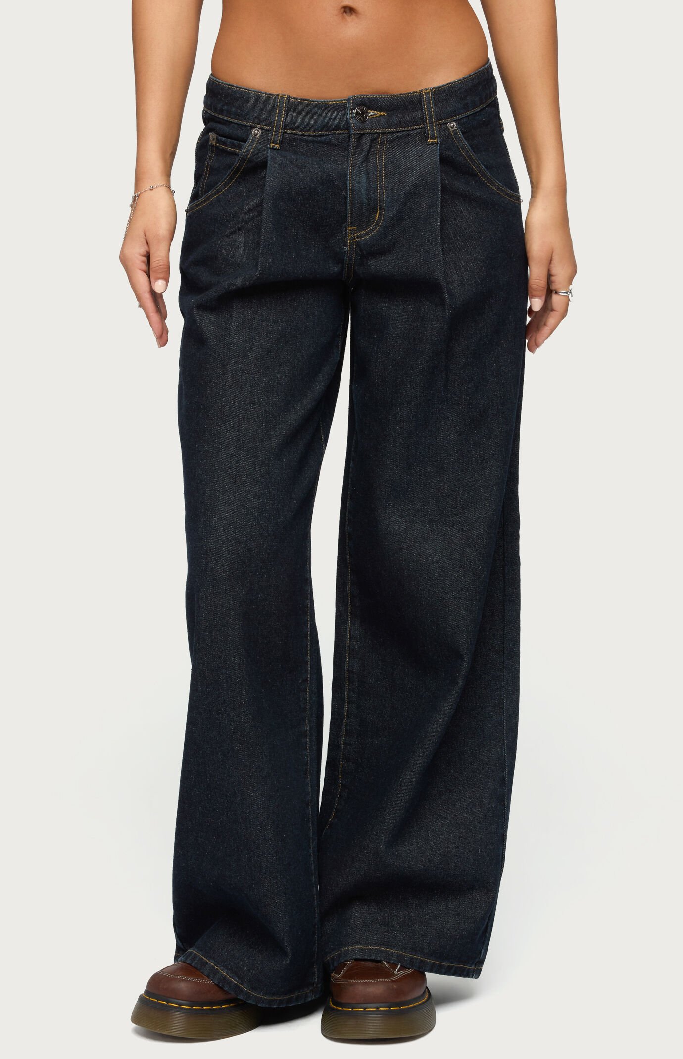 Edikted Pleated Low Rise Wide Leg Jeans