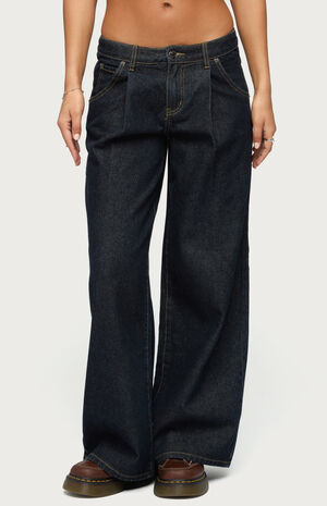 Pleated Low Rise Wide Leg Jeans image number 1