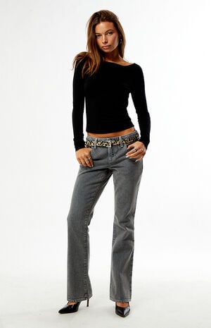 Jade Low Rise Bootcut Jeans Button Pocket Gray image number 1