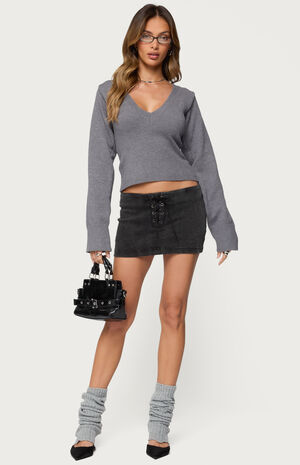 Lace Up Stretchy Denim Mini Skort image number 5