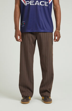 Brown Pinstripe Tony Baggy Track Pants image number 1