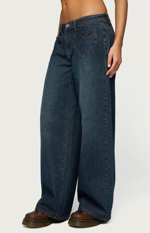 Heart Pockets Low Rise Baggy Jeans image number 2